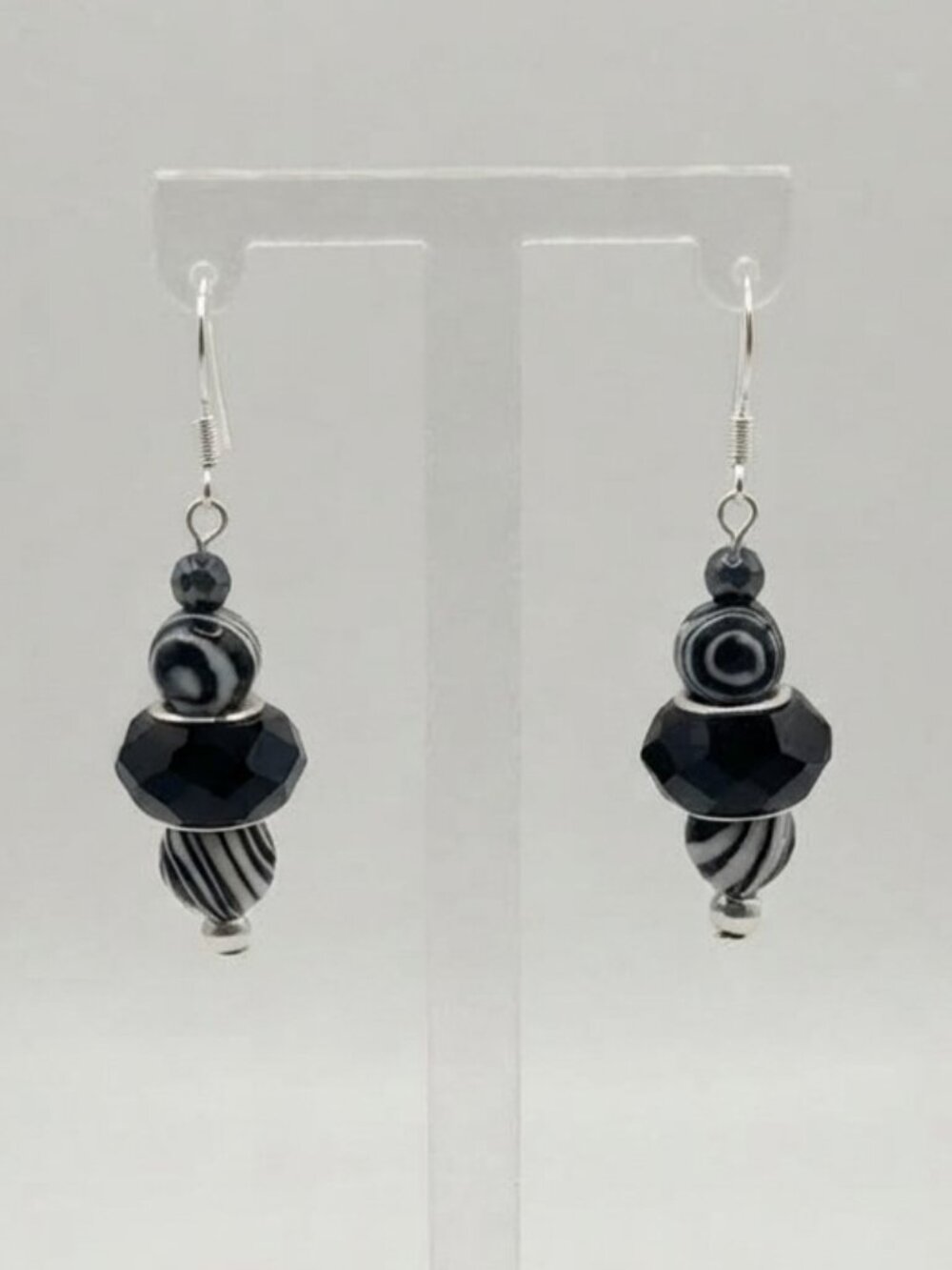 Black Lace Malachite Dangle Earrings